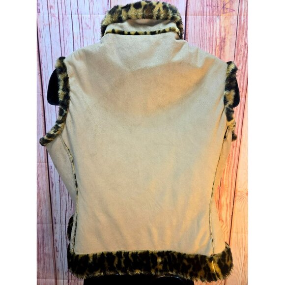 Cripple Creek Womens Faux Suede Full-Zip Vest Jacket Small with Leopard Trim - Picture 2 of 6